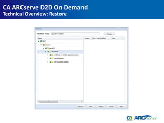 CA ARCserve D2D On Demand
Technical Overview: Restore
 