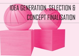 IDEA GENERATION, SELECTION &
CONCEPT FINALISATION

13

 