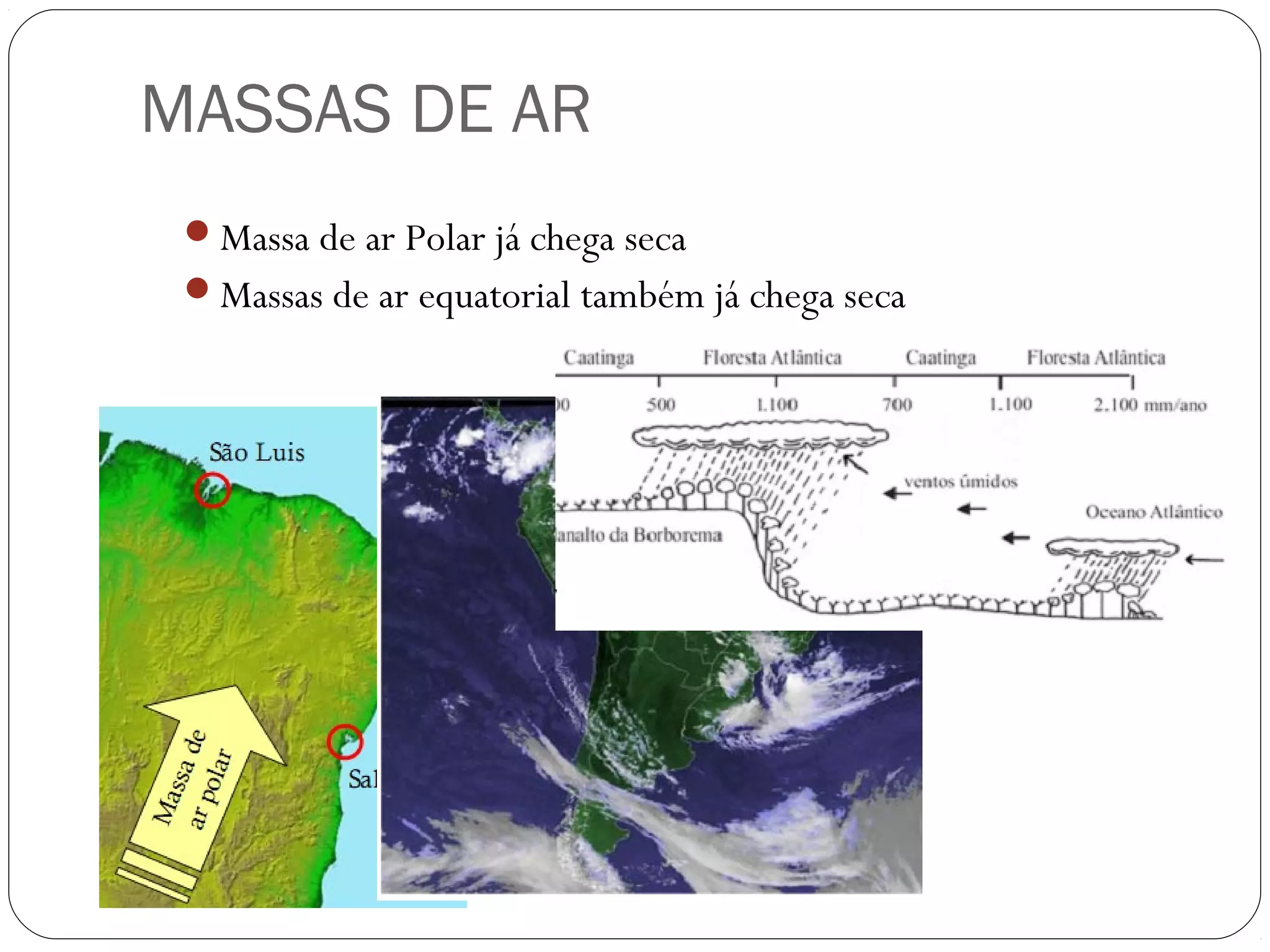 MASSAS DE AR
 Massa de ar Polar já chega seca
 Massas de ar equatorial também já chega seca




                       Ma s
                           sa
                      equ de ar
                         ator
                              ial
 