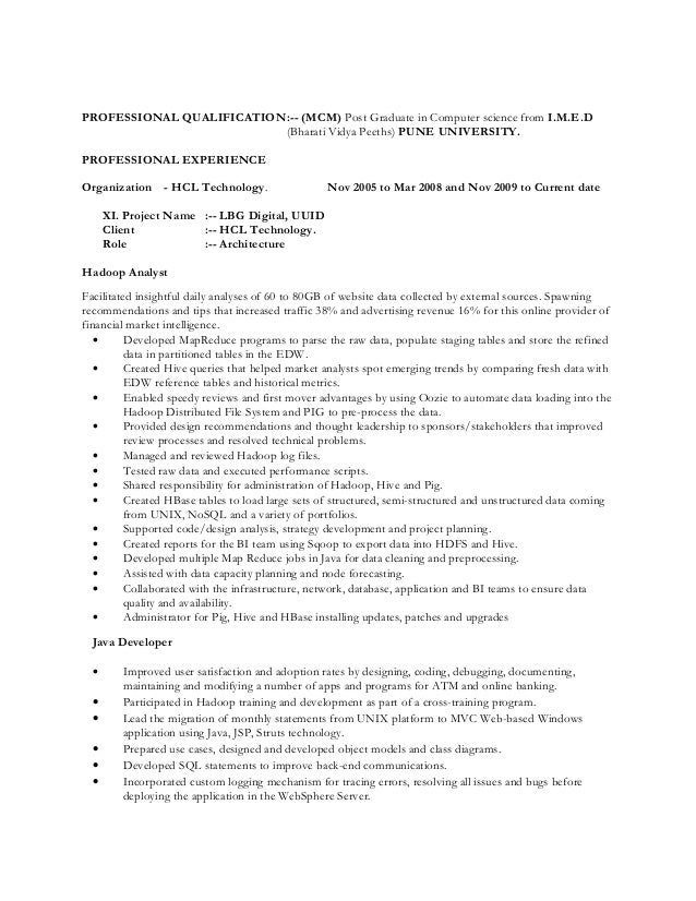 hadoop big data resume