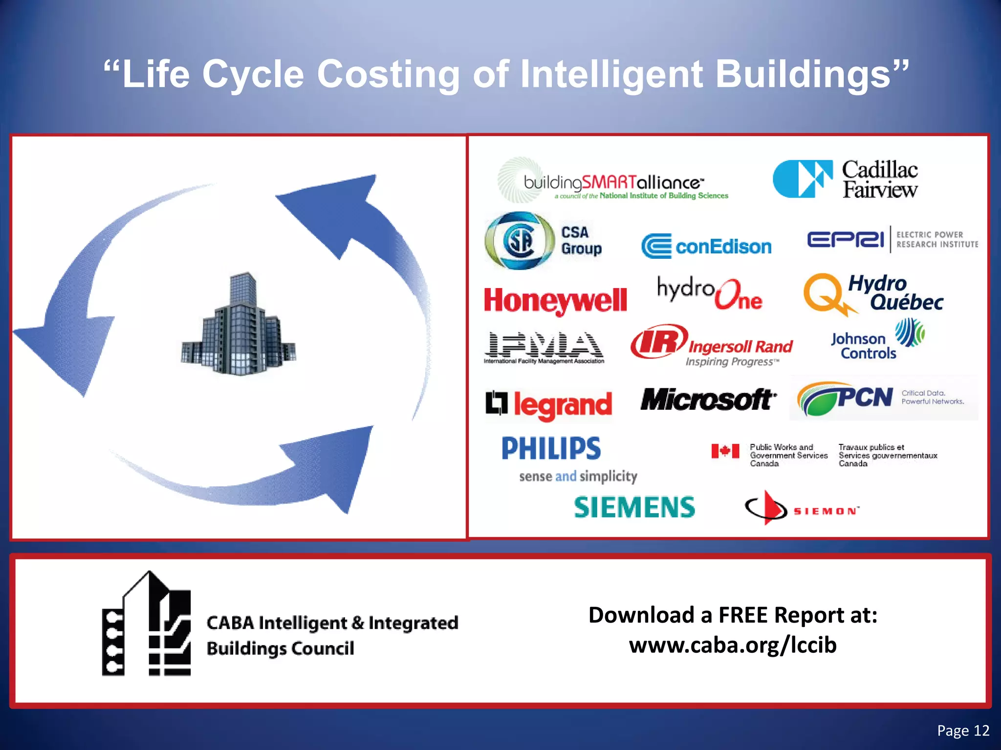 “Life Cycle Costing of Intelligent Buildings” 
Download a FREE Report at: 
www.caba.org/lccib Page 12 
 