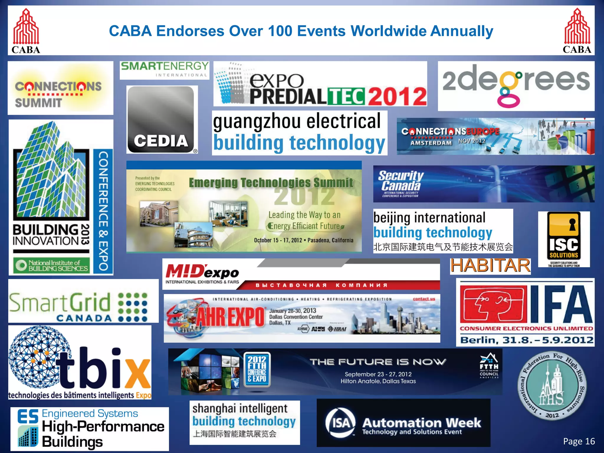 CABA Endorses Over 100 Events Worldwide Annually Page 16 
 