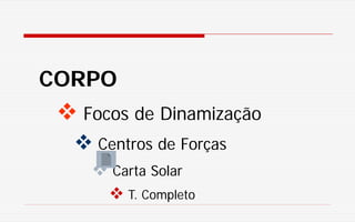 CORPO
 Focos de Dinamização
 Centros de Forças
 Carta Solar
 T. Completo
 