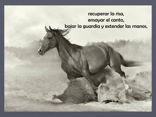 recuperar la risa,  ensayar el canto,  bajar la guardia y extender las manos,  