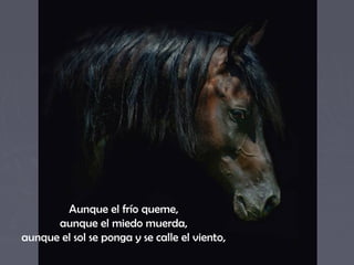 Aunque el frío queme,
      aunque el miedo muerda,
aunque el sol se ponga y se calle el viento,
 