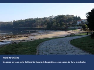 Praia da Urixeira
Un paseo percorre parte do litoral de Cabana de Bergantiños, entre a praia do Curro e As Grelas
 