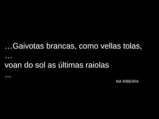 … Gaivotas brancas, como vellas tolas, … voan do sol as últimas raiolas ... NA RIBEIRA 