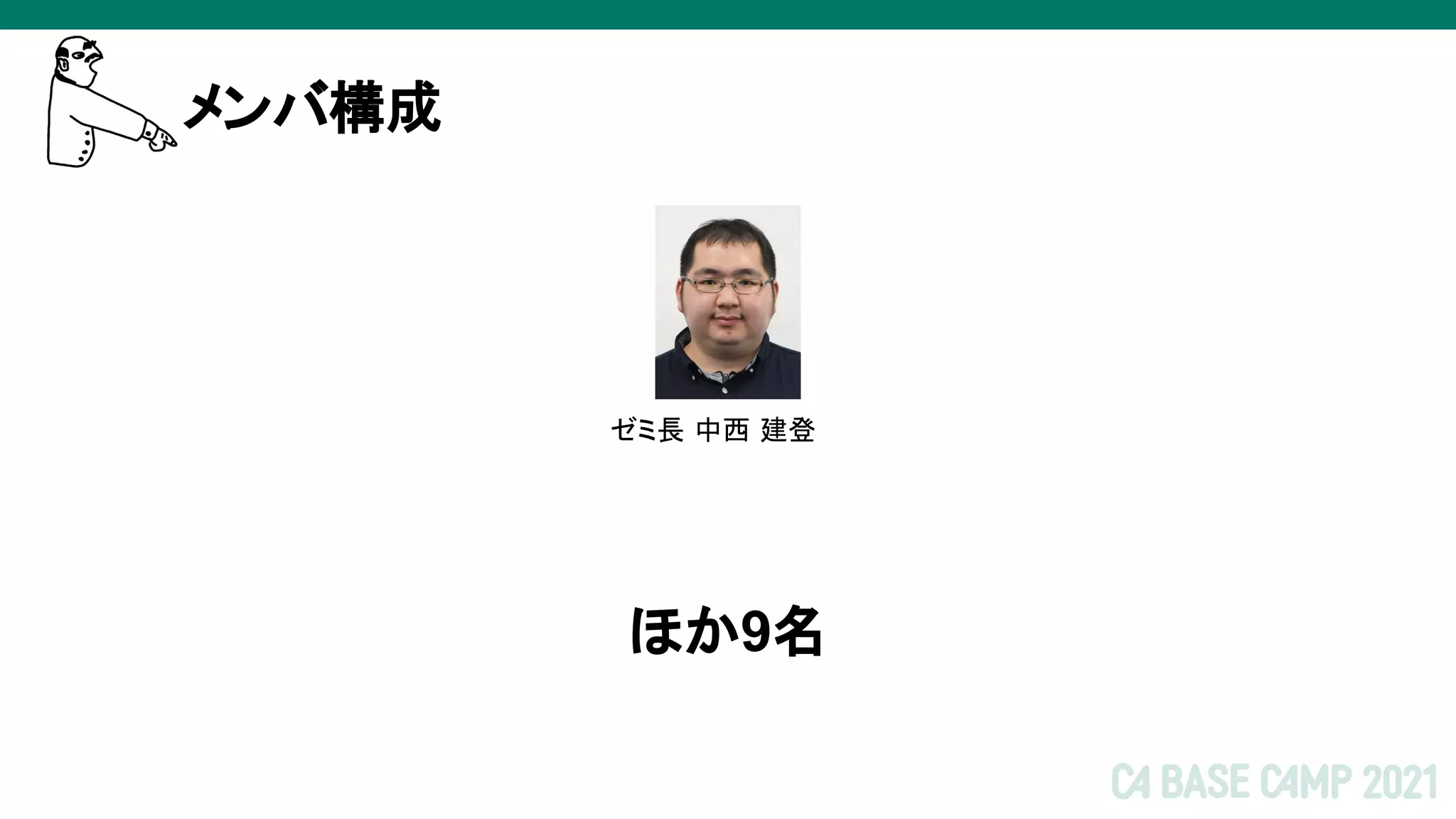 メンバ構成
ゼミ長 中西 建登
ほか9名
 