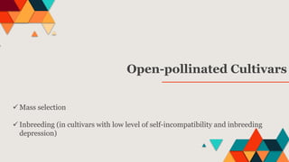  Mass selection
 Inbreeding (in cultivars with low level of self-incompatibility and inbreeding
depression)
Open-pollinated Cultivars
 