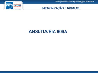 PADRONIZAÇÃO E NORMAS
ANSI/TIA/EIA 606A
 