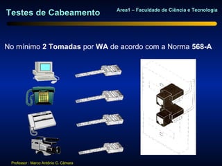 Area1 – Faculdade de Ciência e Tecnologia
Testes de Cabeamento


No mínimo 2 Tomadas por WA de acordo com a Norma 568-A




 Professor : Marco Antônio C. Câmara
 