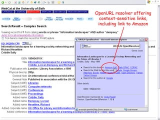 OpenURL resolver offering context-sensitive links, including link to Amazon 