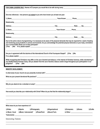 Cabin  Leader and Staff  Application