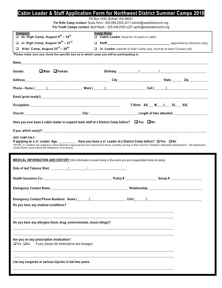 Cabin Leader and Staff Application