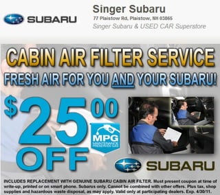 Cabin Air Filter Service Special Manchester NH | Singer Subaru