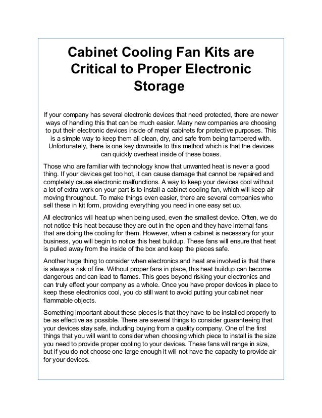 Cabinet Cooling Fan Kits Are Critical To Proper Electronic Storage