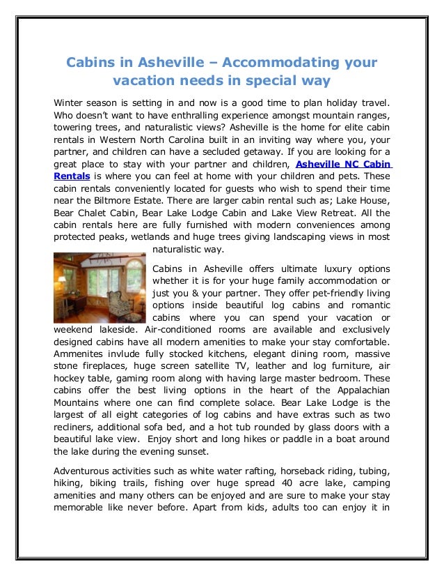 Cabins In Asheville Accommodating Your Vacation Needs In Special Way