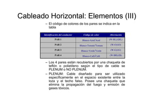 Cableado Horizontal: Elementos (IV)
                                     •   Categorías del cable UTP
      – La   tensión...