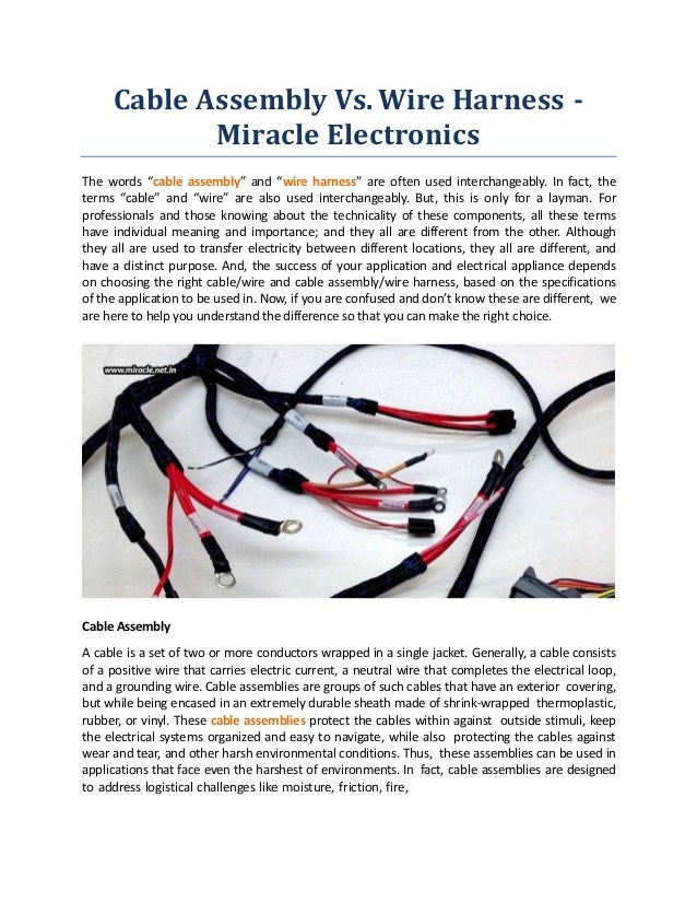 Cable Assembly Vs. Wire Harness Miracle Electronics