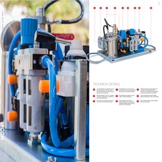 6 93 7 85421
6 93
7
85
4
2
1
Youcan transfer oil (Lubricom-f) into
pre-installed duct with this shock
lubrication systemto reduce friction
between duct andcable.
Youcan install your cable in
muddy fields with our speacial
designed palettes.Cable blowing
power will not decrease.
Thisfesto lubricant systemtakes off
moisture of pressured airwhich
comes from compressor andsupplies
continous lubricate for airmotors.
Youcan designate cable installing
speed and direction with controlvalve.
Yourinstalling power never decrease
with two airmotors.
Special designed exit box supplies
productive guiding for pressure air
into pre-installedduct.
Youcan open and close airentering
into duct or machine withvalves
Theproblems on exair mounth
(hook and but joint) aresolvedwith
this quick air connectiondesign.
Pneumatic presssystemdon’t let
cable to skid anddamage.
TECHNICALDETAILS
54
UPCOMFIBEROPTICCABLEBLOWINGMACHINES
 