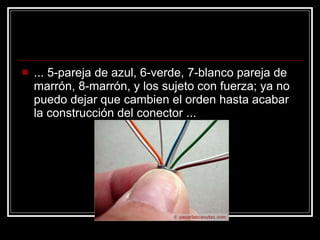 ... 5-pareja de azul, 6-verde, 7-blanco pareja de marrón, 8-marrón, y los sujeto con fuerza; ya no puedo dejar que cambien el orden hasta acabar la construcción del conector ...  