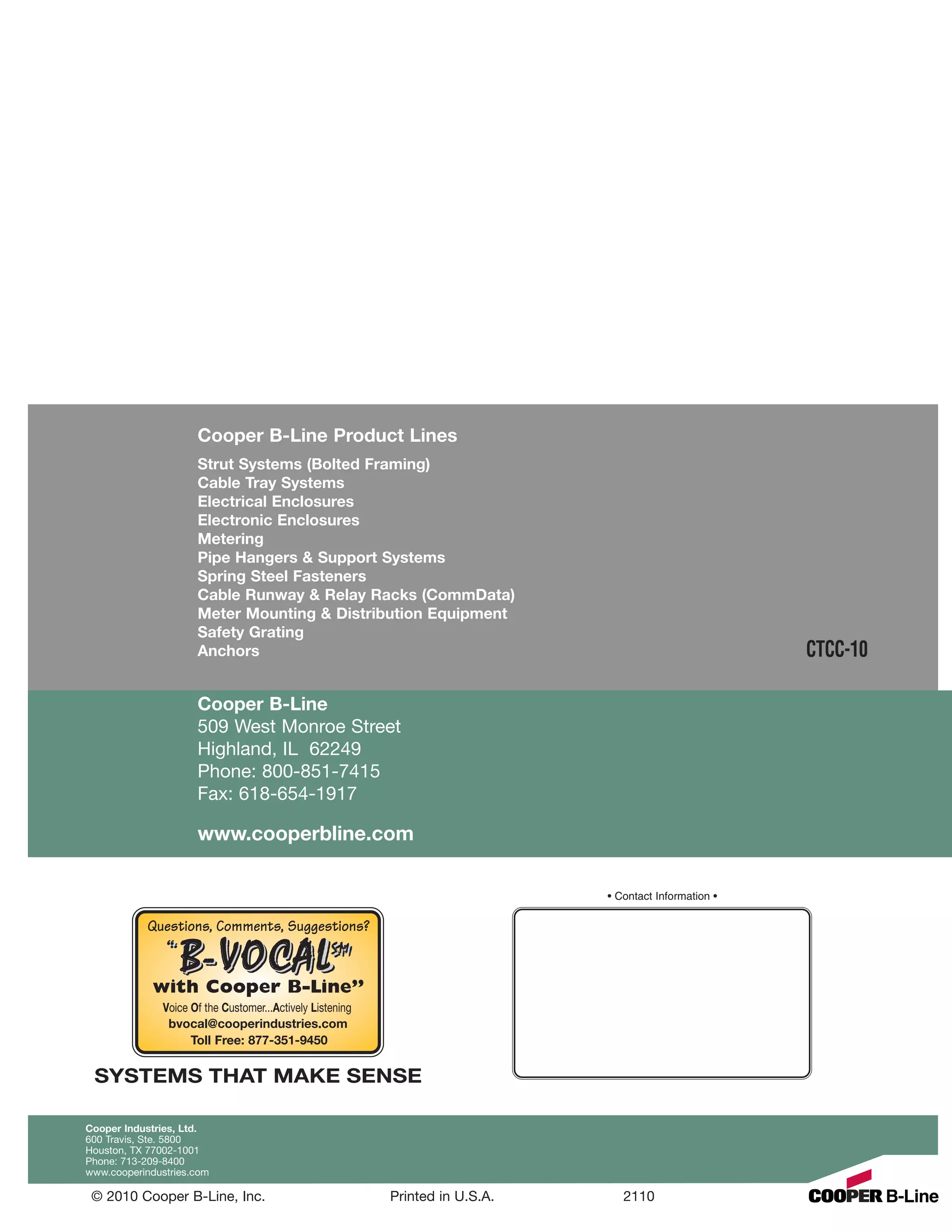 Cable Cleats Catalog Cooper B Line PDF