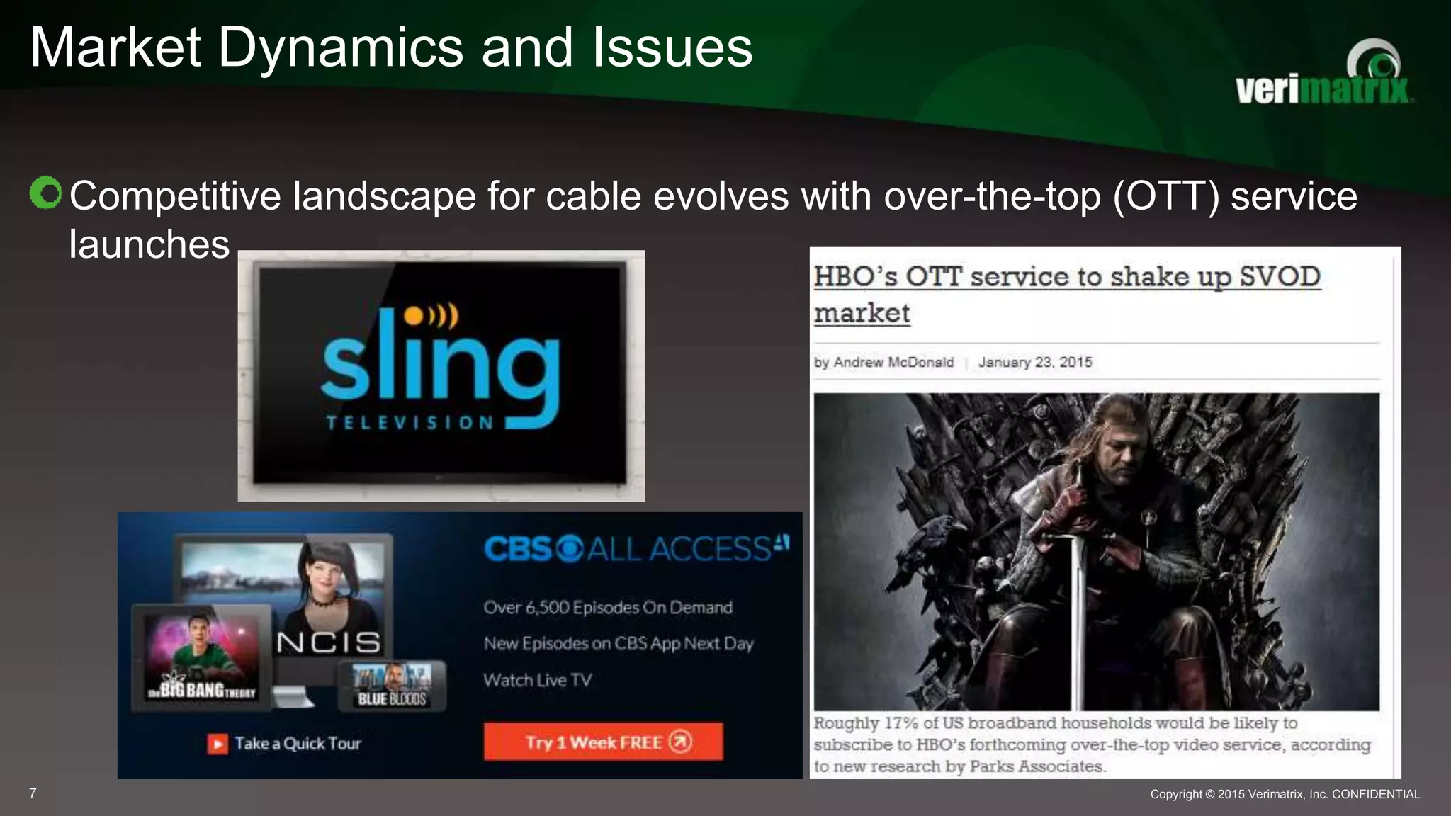 Copyright © 2015 Verimatrix, Inc. CONFIDENTIAL
Market Dynamics and Issues
7
Competitive landscape for cable evolves with over-the-top (OTT) service
launches
 