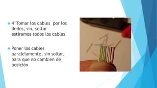 4°Tomar los cables por los 
dedos, sin, soltar 
estiramos todos los cables 
 Poner los cables 
paralelamente, sin soltar, 
para que no cambien de 
posición 
 