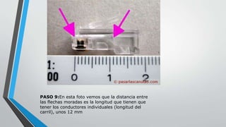 PASO 9:En esta foto vemos que la distancia entre 
las flechas moradas es la longitud que tienen que 
tener los conductores individuales (longitud del 
carril), unos 12 mm 
 