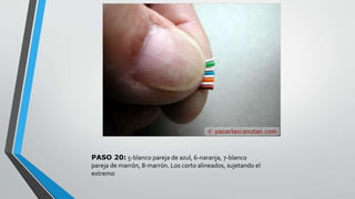 PASO 20: 5-blanco pareja de azul, 6-naranja, 7-blanco 
pareja de marrón, 8-marrón. Los corto alineados, sujetando el 
extremo 
 