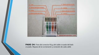 PASO 24: Foto del conector RJ45 del cable cruzado del lado 
cruzado. Repaso de la numeración y conexión de cada cable 
 