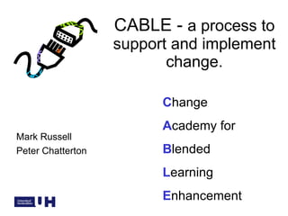 CABLE -  a process to support and implement change. C hange A cademy for B lended  L earning  E nhancement Mark Russell Peter Chatterton 