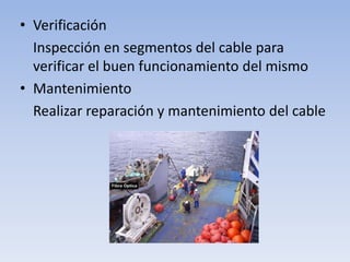 Verificación	Inspección en segmentos del cable para verificar el buen funcionamiento del mismoMantenimientoRealizar reparación y mantenimiento del cable