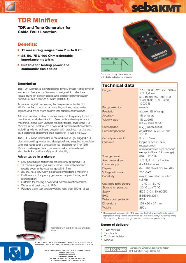 Seba Kmt Miniflex Tdr Fault Locators For Power Telecomms Low Volt