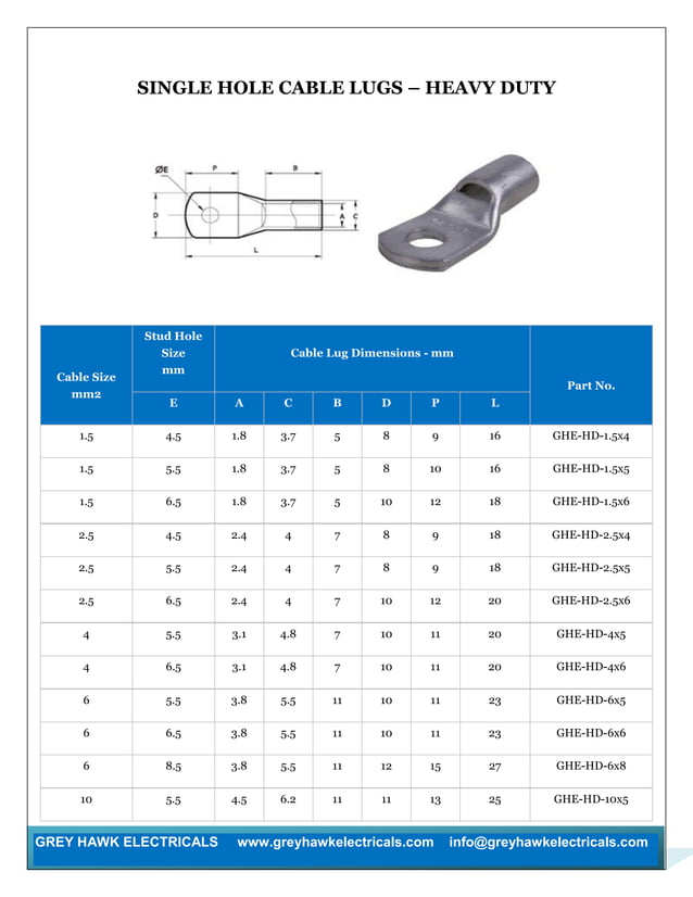 Copper Cable Lugs and Terminals Catalogue PDF