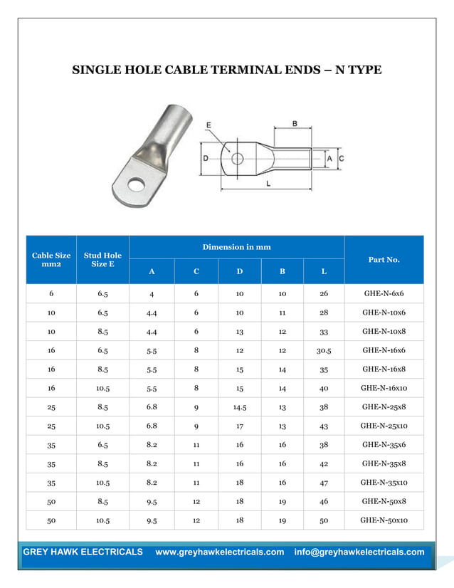 Copper Cable Lugs and Terminals Catalogue