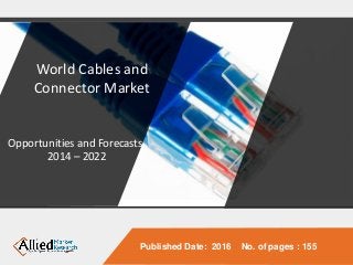 Published Date: 2016 No. of pages : 155
World Cables and
Connector Market
Opportunities and Forecasts,
2014 – 2022
 