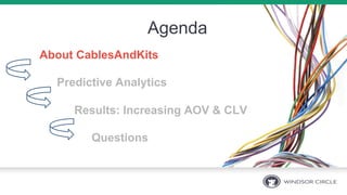 Agenda
About CablesAndKits
Predictive Analytics
Results: Increasing AOV & CLV
Questions
 
