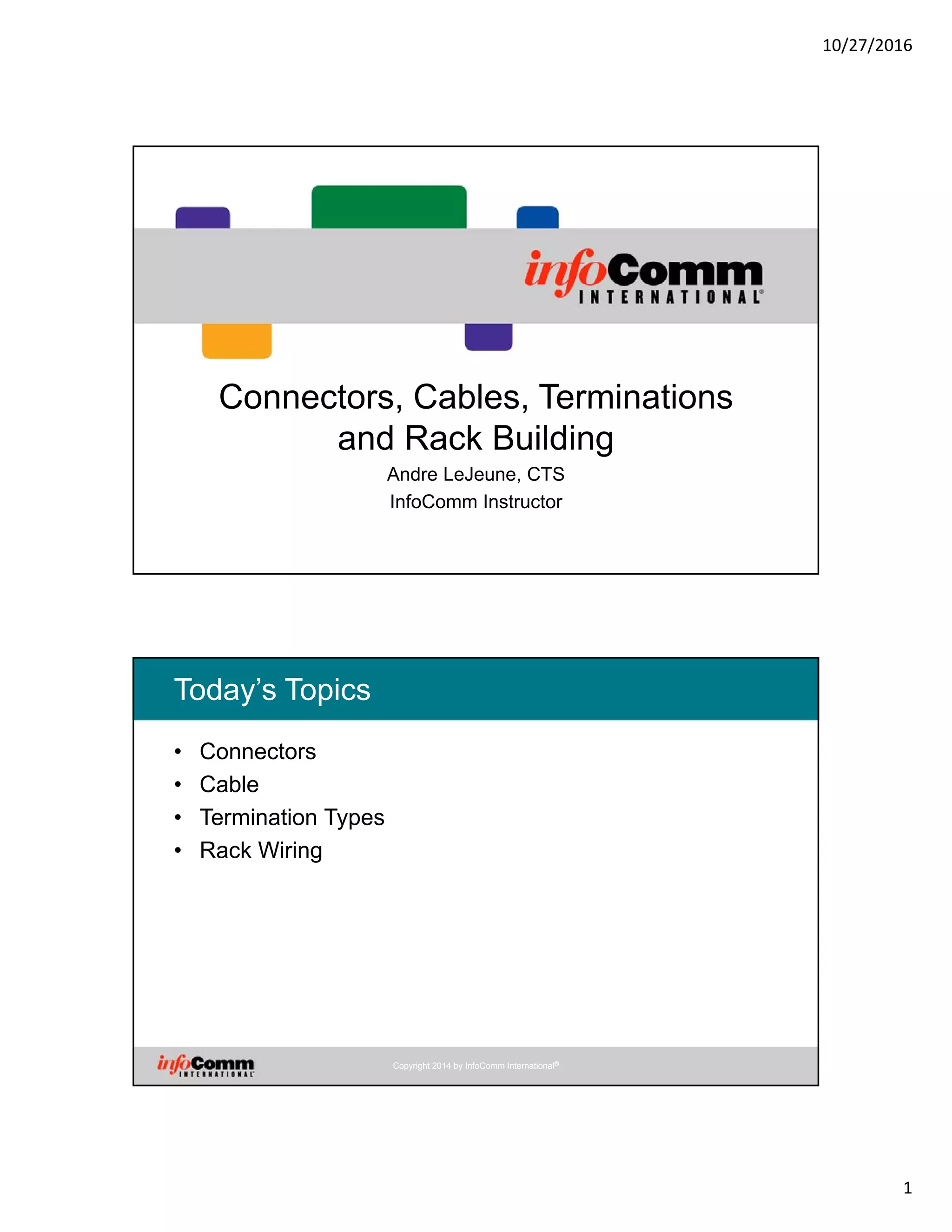 Connectors, Cables, Terminations and Rack Building | PDF