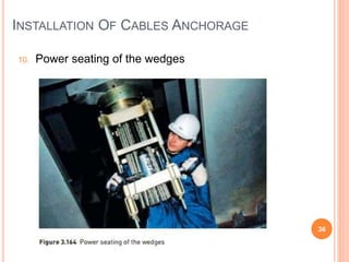 INSTALLATION OF CABLES ANCHORAGE
36
10. Power seating of the wedges
 