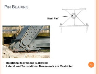 PIN BEARING
42
Steel Pin
• Rotational Movement is allowed
• Lateral and Translational Movements are Restricted
 
