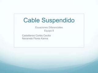 Cable Suspendido
Ecuaciones Diferenciales
Equipo 8
Castellanos Cortés Cecilia
Navarrete Flores Karina

 
