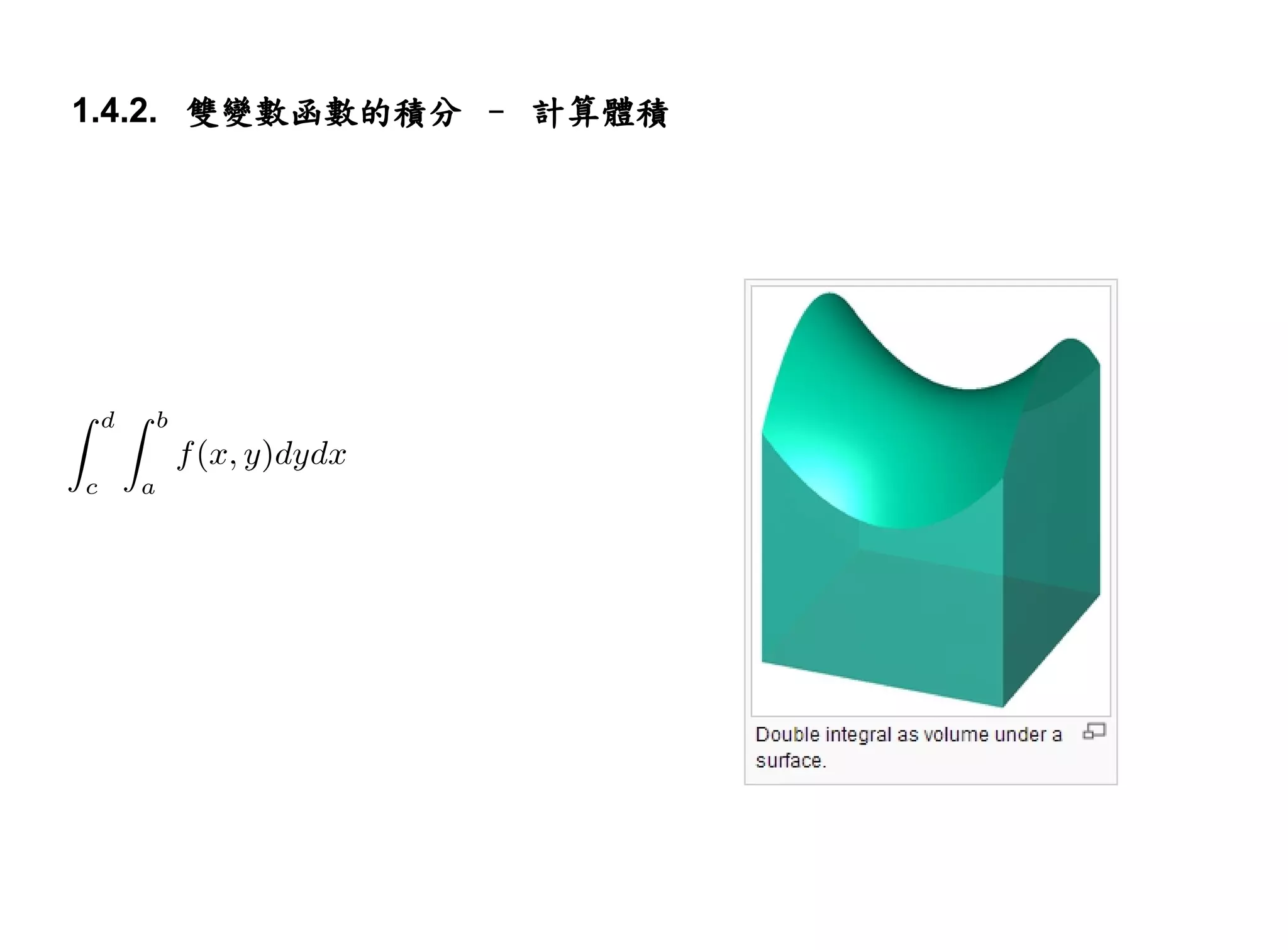 1.4.2. 雙變數函數的積分 – 計算體積
 