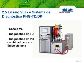 TN 04-09
2.5 Ensaio VLF- e Sistema de
Diagnóstico PHG-TD/DP
- Ensaio VLF
- Diagnóstico de TD
- Diagnóstico de PD
combinado em um
único sistema
 