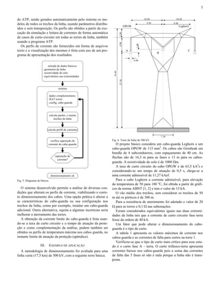 3


do ATP, sendo gerados automaticamente pelo sistema os mo-                                           10.50                 10.50

delos de todos os trechos da linha, usando parâmetros distribu-                                       9.50
                                                                                                      0.40              9.50
                                                                                    OPGW                                       Leghorn
ídos e sem transposição. Os perfis são obtidos a partir da exe-
cução da simulação e leitura de correntes de forma automática




                                                                            2.80
de casos de curto-circuito em todas as torres da linha, também
usando o programa ATP.




                                                                            4.90




                                                                                             1.00
   Os perfis de corrente são fornecidos em forma de arquivos
texto e a visualização dos mesmos é feita com uso de um pro-                         A                                               C
                                                                                                             B
grama de apresentação dos resultados.
                                                                                           0.40

                          entrada de dados básicos:
                     - geometria da linha




                                                                    34.40
                     - resistividade do solo
                     - equivalentes nas extremidades




                                                                            27.70
                                     sistema

                            dados complementares:
                          - RAT torres
                          - config. cabo-guarda



                              calcula parâm. e monta
                                  trechos da linha


                          calcula perfil de correntes

                                                                                                                 7.50
                           verifica superação de                   Fig. 6. Torre da linha de 500 kV.
                          corrente do cabo-guarda                     O projeto básico considera um cabo-guarda Leghorn e um
                                                                   cabo-guarda OPGW de 115 mm2. Os cabos são Grosbeak em
                                                                   bundle de 4 subcondutores, com espaçamento de 40 cm. As
                                  superação de                     flechas são de 16,3 m para as fases e 13 m para os cabos-
                                    corrente?
                                                                   guarda. A resistividade do solo é de 1000 Ωm.
                                                                      A taxa de curto circuito do cabo OPGW é de 63,5 kA2s e
                                                                   considerando-se um tempo de atuação de 0,5 s, chega-se a
                               dimensionamento ok                  uma corrente admissível de 11,27 kAef.
Fig. 5. Diagrama de blocos.                                           Para o cabo Leghorn a corrente admissível, para elevação
                                                                   da temperatura de 50 para 180 oC, foi obtida a partir de gráfi-
   O sistema desenvolvido permite a análise de diversas con-       cos da norma ABNT [1, 2] e tem o valor de 13 kA.
dições que alteram os perfis de corrente, viabilizando o corre-       O vão médio dos trechos, sem considerar os trechos de 50
to dimensionamento dos cabos. Uma opção prática é alterar a        m até os pórticos é de 300 m.
as características do cabo-guarda ou sua configuração nos             Para a resistência de aterramento foi adotado o valor de 20
trechos da linha, como por exemplo, instalar um cabo-guarda        Ω para as torres e 0,1 Ω nas subestações.
adicional. Outra alternativa, sujeita a algumas incertezas seria      Foram considerados equivalentes iguais nas duas extremi-
melhorar o aterramento das torres.                                 dades da linha tais que a corrente de curto circuito fase terra
   A obtenção da corrente limite do cabo-guarda é feita usan-      fosse da ordem de 40 kA.
do-se a taxa de curto circuito e o tempo de atuação da prote-         Um fator que pode alterar o dimensionamento do cabo-
ção e como complementação da análise, podem também ser             guarda é o tipo de curto.
obtidos os perfis de temperatura máxima nos cabos guarda, no          A tabela 1 apresenta os valores máximos de corrente nos
instante limite de atuação da proteção (apêndice).                 cabos-guarda e as correntes de falta para curtos na torre 1.
                                                                      Verificou-se que o tipo de curto mais crítico para esse estu-
                   III.    EXEMPLO DE APLICAÇÃO                    do é o curto fase A – terra. O curto trifásico-terra apresenta
   A metodologia de dimensionamento foi avaliada para uma          correntes baixas nos cabos-guarda pois a soma das correntes
linha curta (17,5 km) de 500 kV, com a seguinte torre básica.      de falta das 3 fases só não é nula porque a linha não é trans-
                                                                   posta.
 