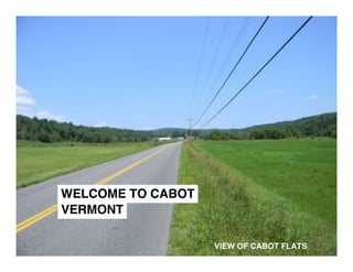 WELCOME TO CABOT
VERMONT

                   VIEW OF CABOT FLATS
 