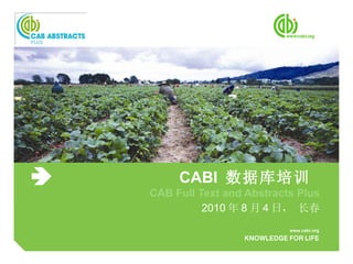 CABI  数据库培训  CAB Full Text and Abstracts Plus 2010 年 8 月 4 日， 长春 