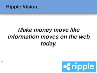 Make money move like
information moves on the web
today.
Ripple Vision...
 