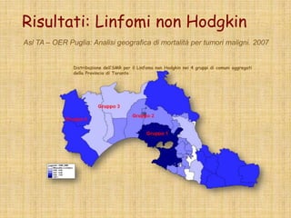 SignificativoNon significativoTumori al sistema linfoematopoietico: uominiLOSVAL BORMIDAPO POLESINEPO di VOLANOCONOIDIMASSAMANFREDONIANAPOLISARNOTARANTOBRINDISIPORTOSCUSOCROTONEAUGUSTAGELA6080100120140160SMROMS
