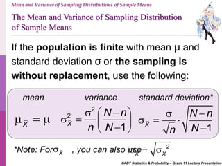 Cabt Shs Statistics Probability Mean And Variance Of Sampling Dis